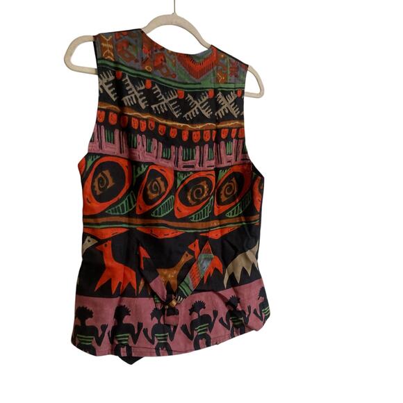 Vintage 90s Instyle New York Black Tribal Embroidered Fitted Rayon Vest Sz Small - Picture 15 of 16